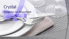  Presentation with tablecloth - Beautiful presentation theme featuring formal table settings - white empty plates fork backdrop and a  colored foreground