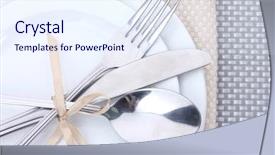  Presentation with spoon - Presentation theme having formal table settings - white empty plates with fork background and a sky blue colored foreground