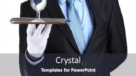  Presentation with formal - Presentation consisting of formal waiter with a glass of water on silver tray isolated on white background and a tawny brown colored foreground