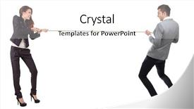  Presentation with stretching - Presentation design featuring women formal wear office - business people stretching rope isolated background and a white colored foreground