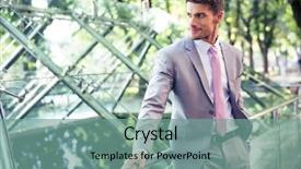  Presentation with outdoors - Audience pleasing presentation theme consisting of portrait of a pensive businessman standing outdoors near glass building backdrop and a seafoam green colored foreground