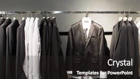  Presentation with clothing - Slides with hanging clothing - row of suits in shop background and a wine colored foreground