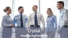  Presentation with women meeting - Audience pleasing presentation design consisting of smiling businesspeople meeting in office backdrop and a seafoam green colored foreground