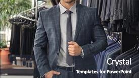  Presentation with man in suit guitar - Presentation consisting of young man in elegant suit at menswear store background and a tawny brown colored foreground