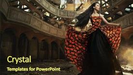  Presentation with theater - Slide deck enhanced with formal women dress - actress in old abandon theater background and a wine colored foreground