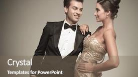  Presentation with man looking up happy - Amazing slide set having formal women dress - smiling young handsome man looking backdrop and a violet colored foreground