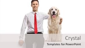  Presentation with formal - PPT theme featuring formal-young-man-hugging background and a light gray colored foreground