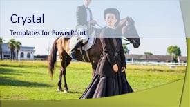  Presentation with horse riding - PPT theme consisting of formally are riding their horse background and a  colored foreground
