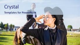  Presentation with horse riding - PPT theme consisting of formally are riding their horse background and a  colored foreground