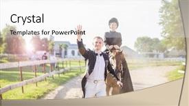  Presentation with horse riding - PPT theme consisting of formally are riding their horse background and a  colored foreground
