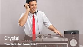  Presentation with festival music band hands playing - Slides with formally dressed guy playing music background and a  colored foreground