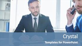  Presentation with trader - Cool new PPT theme with formalwear making notes in notebook backdrop and a teal colored foreground