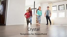  Presentation with new home - Presentation theme having format - excited family exploring new home background and a light gray colored foreground