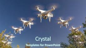  Presentation with drones - Amazing PPT theme having formation of drones swarm backdrop and a ocean colored foreground