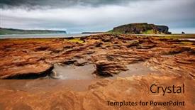  Presentation with iceland location famous place kirkjufellsfoss - Presentation theme featuring formed by wind popular tour background and a red colored foreground