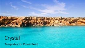  Presentation with west - Presentation theme with formentera balearic island from sea west coast red mountains background and a cyan colored foreground