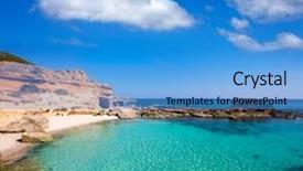  Presentation with turquoise beach - Audience pleasing slide set consisting of formentera es calo des mort beach turquoise mediterranean at mitjorn of balearic islands backdrop and a teal colored foreground