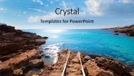  Presentation with turquoise beach - Beautiful PPT theme featuring formentera es calo des mort beach turquoise mediterranean at mitjorn of balearic islands backdrop and a light blue colored foreground