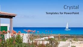  Presentation with coast - PPT theme featuring formentera north tramontana coast escalo es calo in mediterranean balearic islands background and a light blue colored foreground