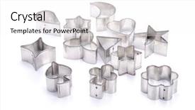  Presentation with cookie - Cool new slide deck with forming metal - group of cookie cutters isolated backdrop and a white colored foreground