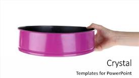  Presentation with baking - Colorful PPT theme enhanced with forming metal - woman holding baking form backdrop and a white colored foreground