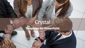  Presentation with focus group hands taking notes - PPT theme having forms communication - group of employees forming background and a violet colored foreground