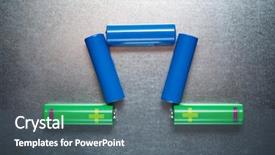  Presentation with batteries - Amazing presentation theme having forms energy - batteries on a metal table backdrop and a ocean colored foreground