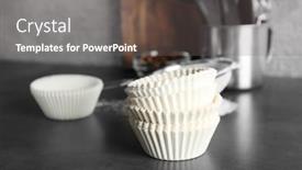  Presentation with pastries - Amazing theme having forms for baking pastries on table backdrop and a gray colored foreground