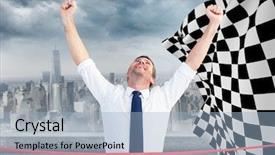  Presentation with checkered flag - Amazing PPT layouts having formula 1 racing - digital composite of business man backdrop and a light blue colored foreground
