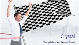  Presentation with business finish line - Cool new presentation theme with formula 1 racing - digital composite of business man backdrop and a sky blue colored foreground