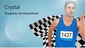  Presentation with checkered flag - Theme consisting of formula 1 racing - digital composite of male runner background and a light blue colored foreground