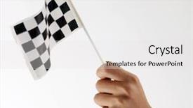  Presentation with racing checker print - Slide set featuring formula 1 racing - hand holding a mini checker background and a white colored foreground