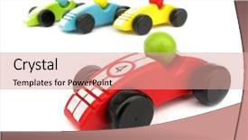  Presentation with cars - Colorful slide set enhanced with formula 1 racing - wooden toys race cars backdrop and a coral colored foreground