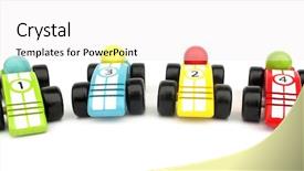  Presentation with cars - Slide set featuring formula 1 racing - wooden toys race cars background and a white colored foreground