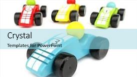  Presentation with cars - Presentation design consisting of formula 1 racing - wooden toys race cars background and a light blue colored foreground