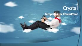  Presentation with vape concept smoke clouds - Colorful presentation theme enhanced with formula car - funny racedriver young man driving backdrop and a teal colored foreground