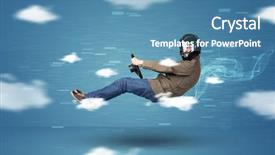  Presentation with vape concept smoke clouds - Beautiful presentation design featuring formula car - funny racedriver young man driving backdrop and a teal colored foreground