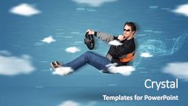  Presentation with driving - Slide deck having formula car - funny racedriver young man driving background and a teal colored foreground