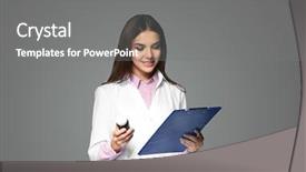  Presentation with medicament - Audience pleasing slide set consisting of formulas medicas - young female pharmacist with medicament backdrop and a gray colored foreground