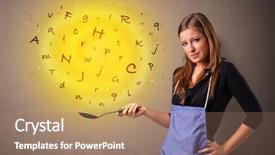  Presentation with cooking - Slide deck enhanced with formulation - young person cooking letters background and a coral colored foreground