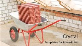  Presentation with tile - Slide deck featuring formwork construction - professional galvanized wheelbarrow loaded background and a soft green colored foreground