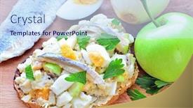  Presentation with jewish - Presentation featuring forshmak - jewish appetizer with herring on wholegrain rye bread background and a sky blue colored foreground