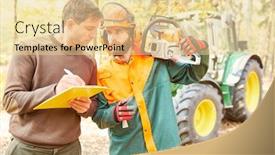  Presentation with chainsaw - Cool new theme with forstwirt-with-checklist-and-lumberjack backdrop and a blonde colored foreground