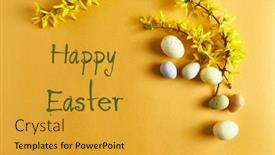  Presentation with easter - Colorful slide set enhanced with forsythia-flowers-and-easter-eggs backdrop and a gold colored foreground