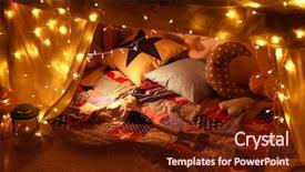  Presentation with fort - Slide deck featuring fort - hovel decorated with garland background and a tawny brown colored foreground