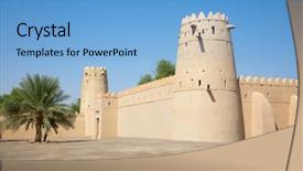  Presentation with oasis - Slides having fort in al ain oasis background and a light blue colored foreground