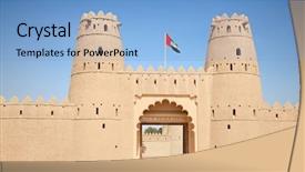  Presentation with fort - Slide deck consisting of fort in al ain oasis background and a light blue colored foreground