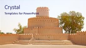  Presentation with oasis - PPT layouts consisting of fort in al ain oasis background and a sky blue colored foreground