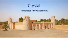  Presentation with fort - Slide set having fort in al ain oasis background and a light blue colored foreground