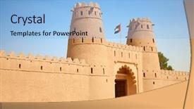  Presentation with fort - Presentation design consisting of fort in al ain oasis background and a light blue colored foreground